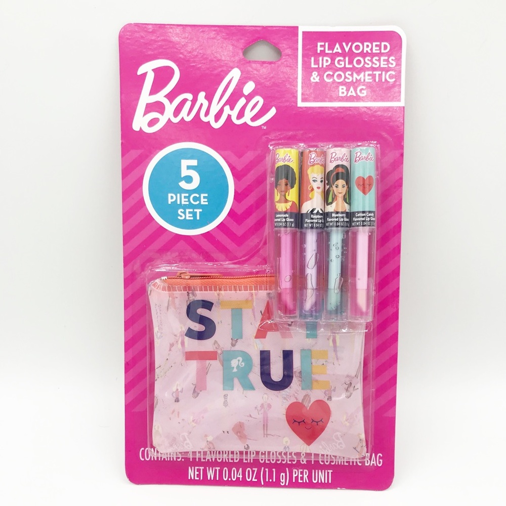 Barbie Flavored Lip Glosses & Bag 5 Pc Set Sealed